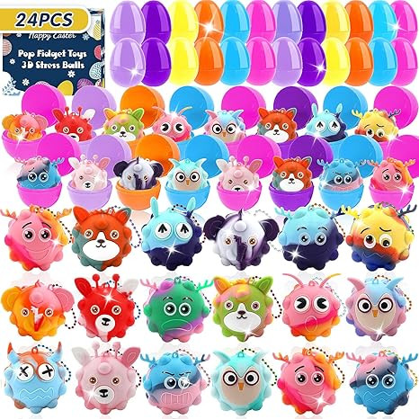24 Pack Prefilled Easter Eggs with Toys Inside, Easter Basket Stuffers with Pop Fidget Toys Bulk ... | Amazon (US)