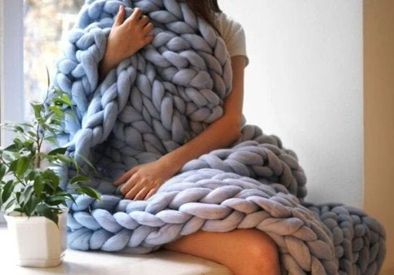 Giant Blanket 100% Merino Wool Blanket Chunky Knit Blanket | Etsy | Etsy (US)