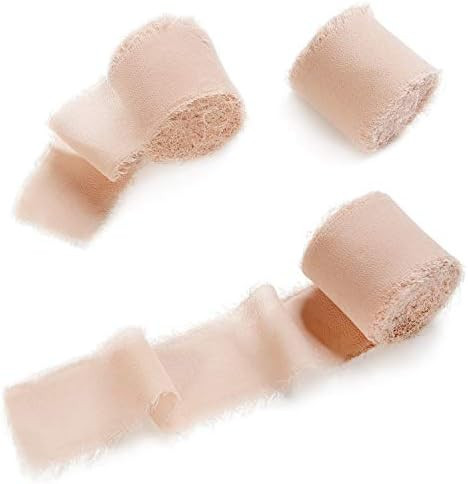 Ling's moment Handmade 1.5" Chiffon Silk-Like Ribbon Frayed Edges Ribbon for Wedding Flatlays Invita | Amazon (US)