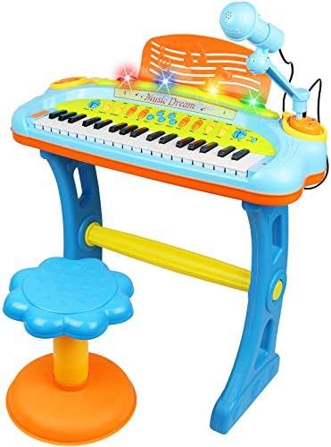 Electronic 37-Key Toy Piano Keyboard for Kids with Real Working Microphone, Colorful Lights and S... | Amazon (US)