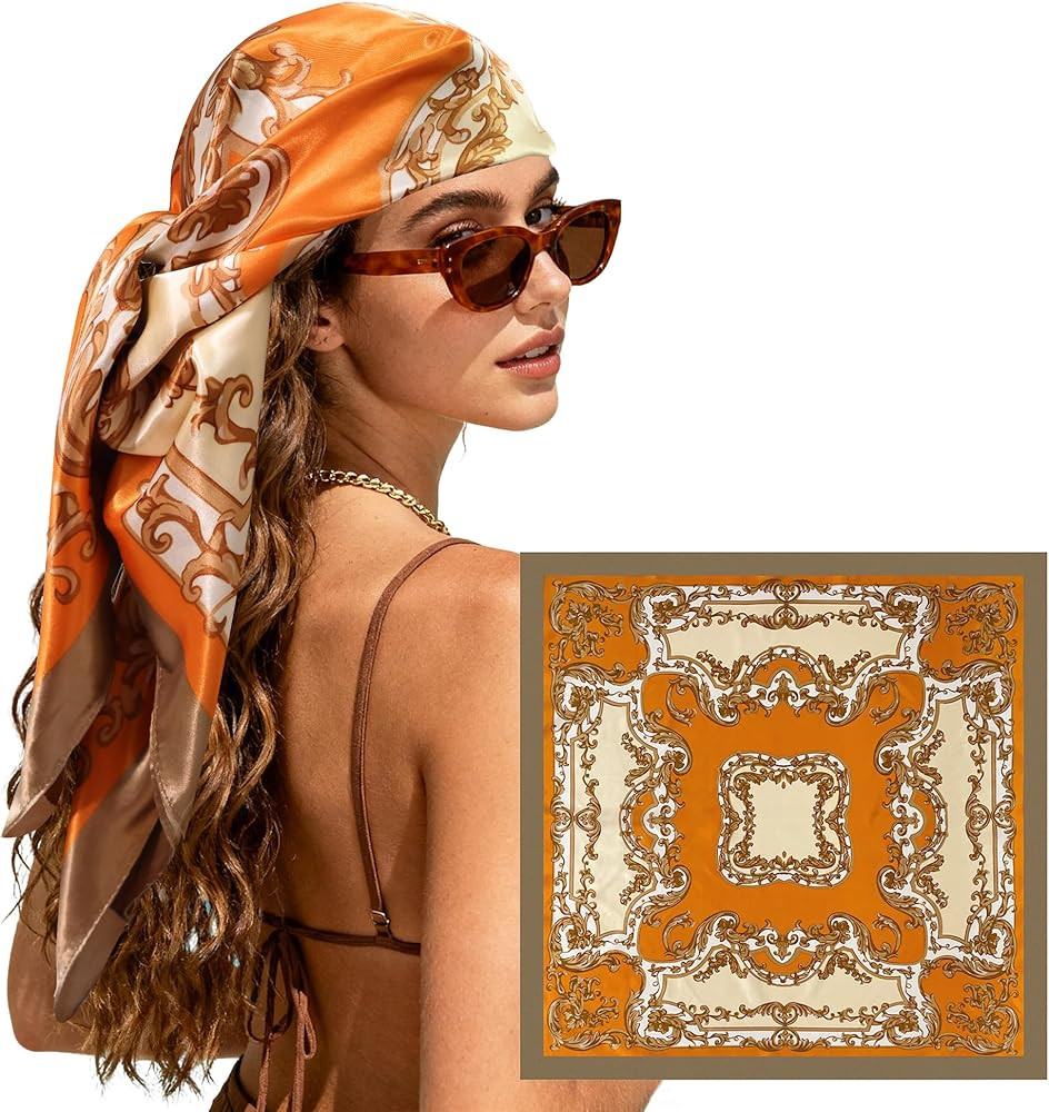 Large Head Scarf Bandana - 35" Satin Hair Scarf for Women Like Silk | Amazon (US)