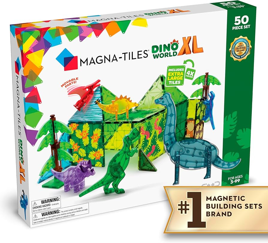 MAGNA-TILES Dino World XL 50-Piece Magnetic Construction Set, The ORIGINAL Magnetic Building Bran... | Amazon (US)