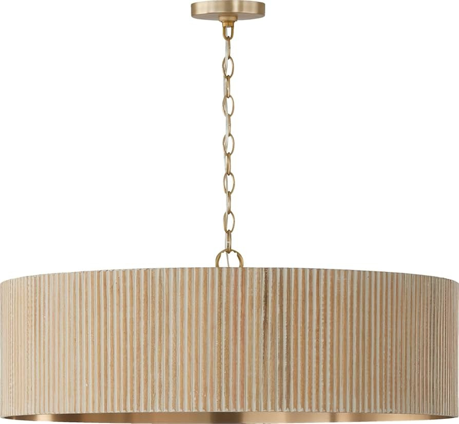 450741QQ Artisan Handcrafted Fluted Mango Wood Drum Chandelier, 4-Light 400 Total Watts, 11" H x ... | Amazon (US)