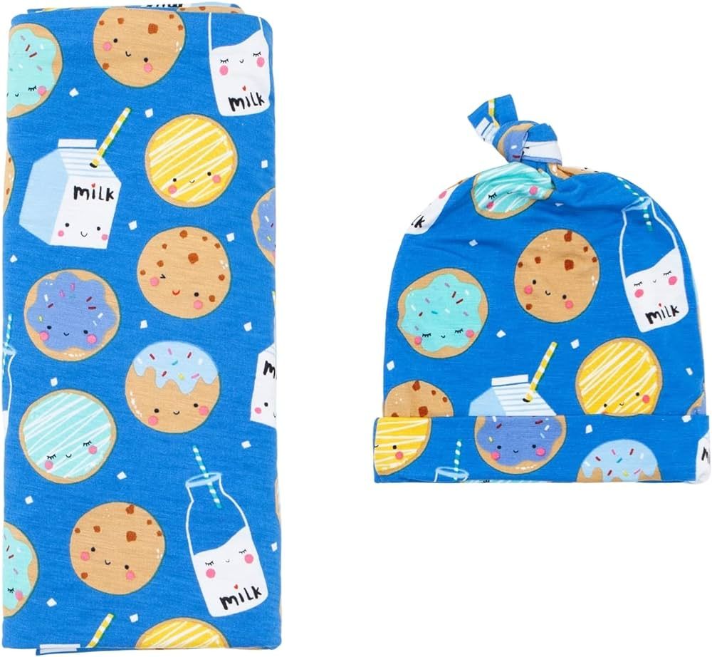 Little Sleepies Newborn Swaddle + Hat Set, Viscose from Bamboo Baby Wrap, Blue Cookies & Milk | Amazon (US)