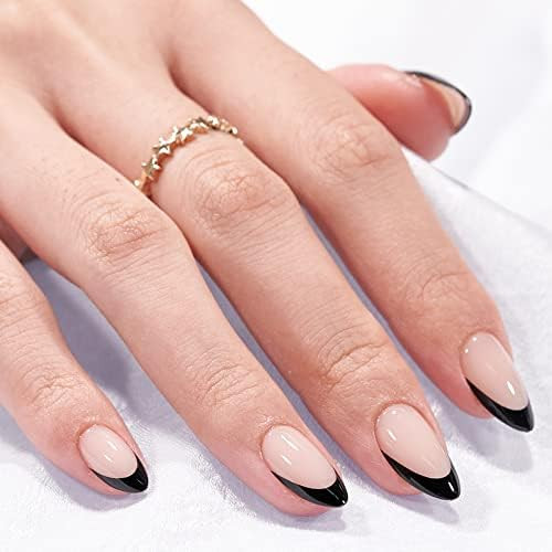 Press On Nails Almond - BTArtbox Soft Gel Black French Tip Press On Nails, Glue On Nails with Nail G | Amazon (US)