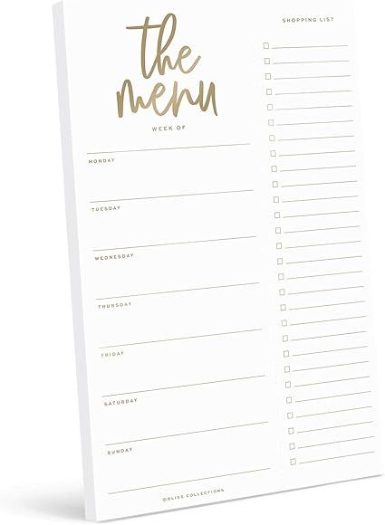 Bliss Collections Weekly Meal Planner, Gold, Magnetic Family Meal Calendar and Notepad for Your F... | Amazon (US)