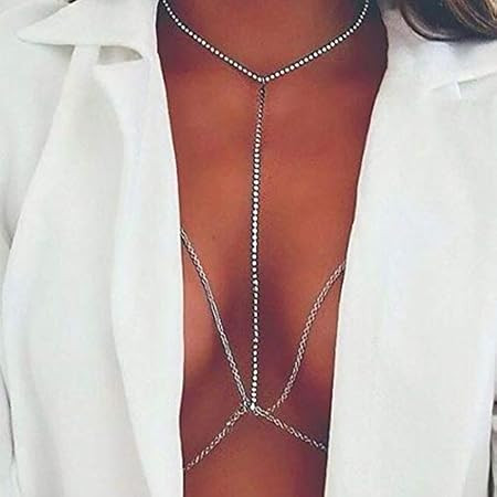 Cathercing Sexy Women Body Chain Crystal Bra with Rhinestone Shining Waist Belly Bikini Chain for... | Amazon (US)