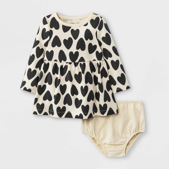 Baby Girls' Heart Long Sleeve Dress - Cat & Jack™ White Sand | Target