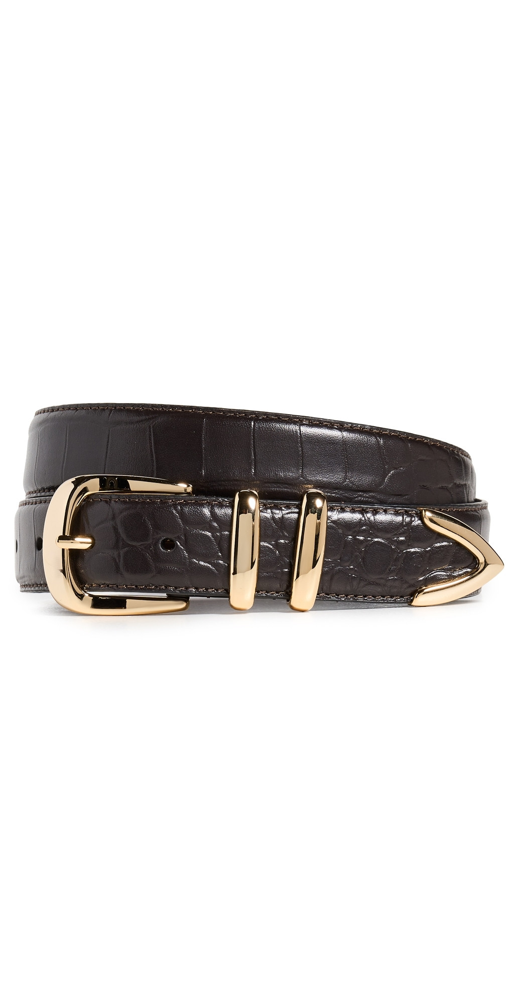 Favorite Daughter The Jordan Croc Embossed Belt Dk. Brown/Gold S | Shopbop