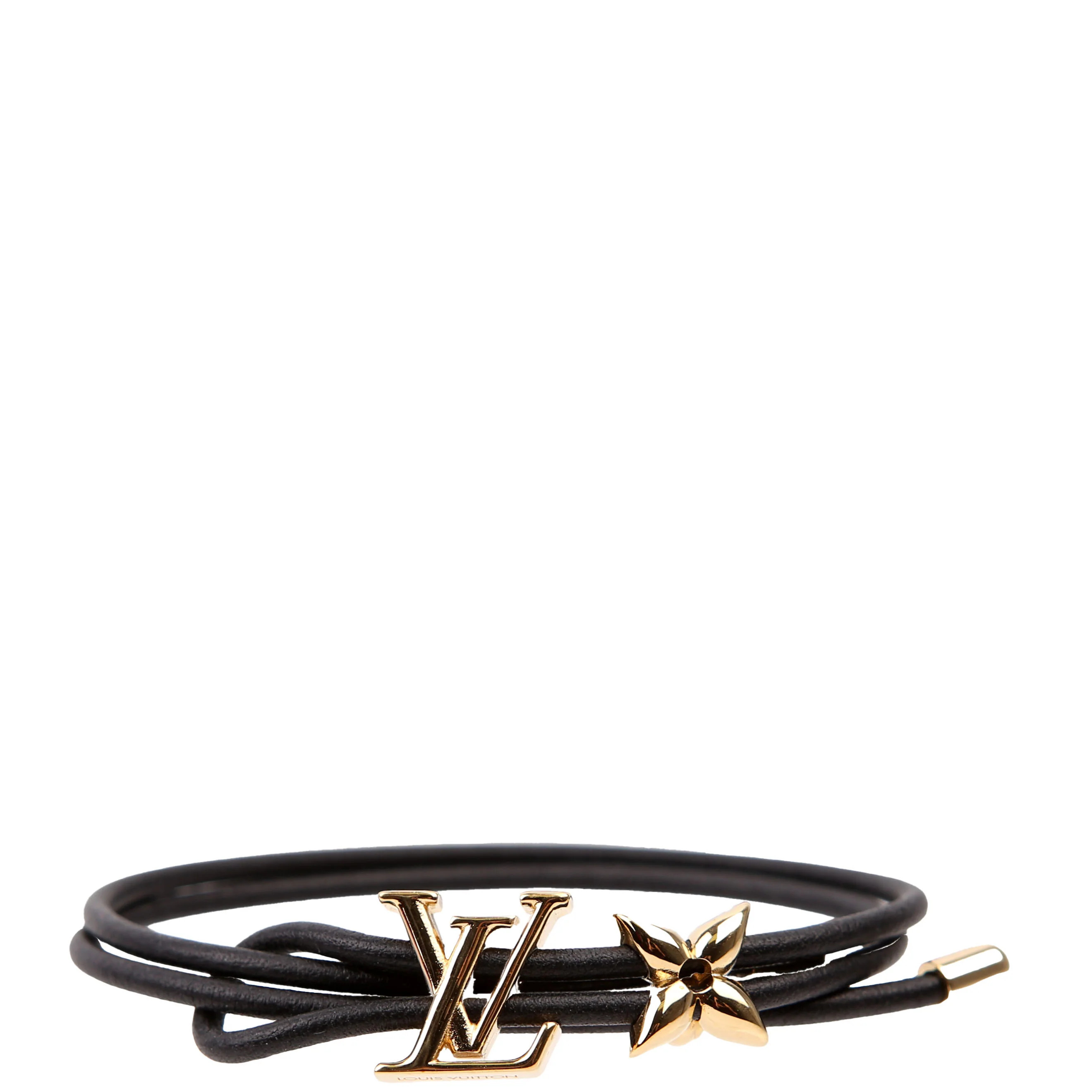 LV Bloom Leather Bracelet Black/Gold | Keeks Designer Handbags