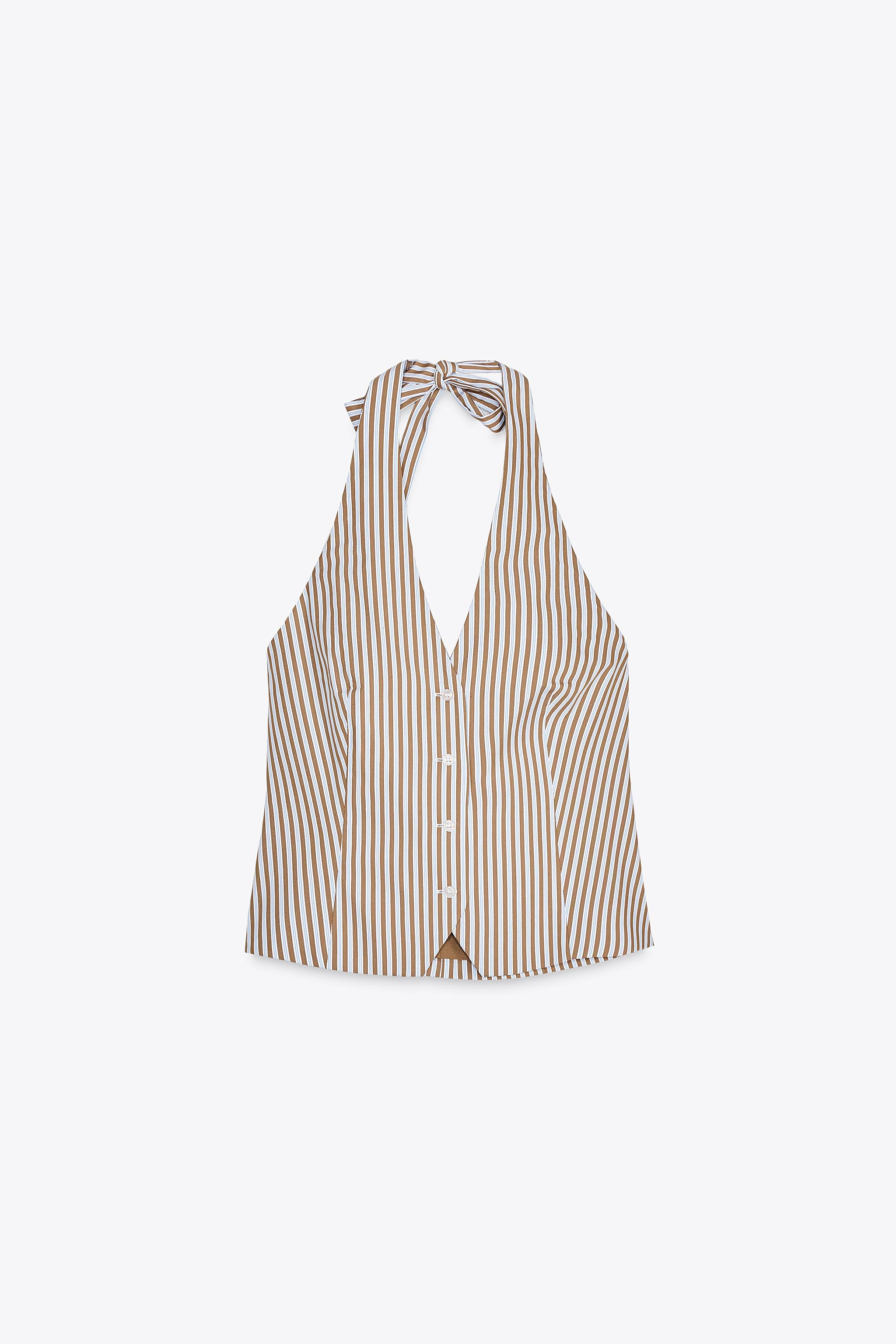 Halter neck vest top with adjustable tie and V-neck. Matching lining. Front button closure. | Zara US