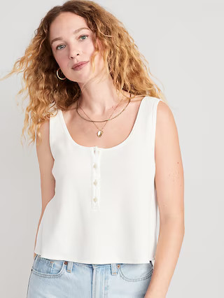 Thermal-Knit Cropped Henley Tank Top for Women | Old Navy (US)