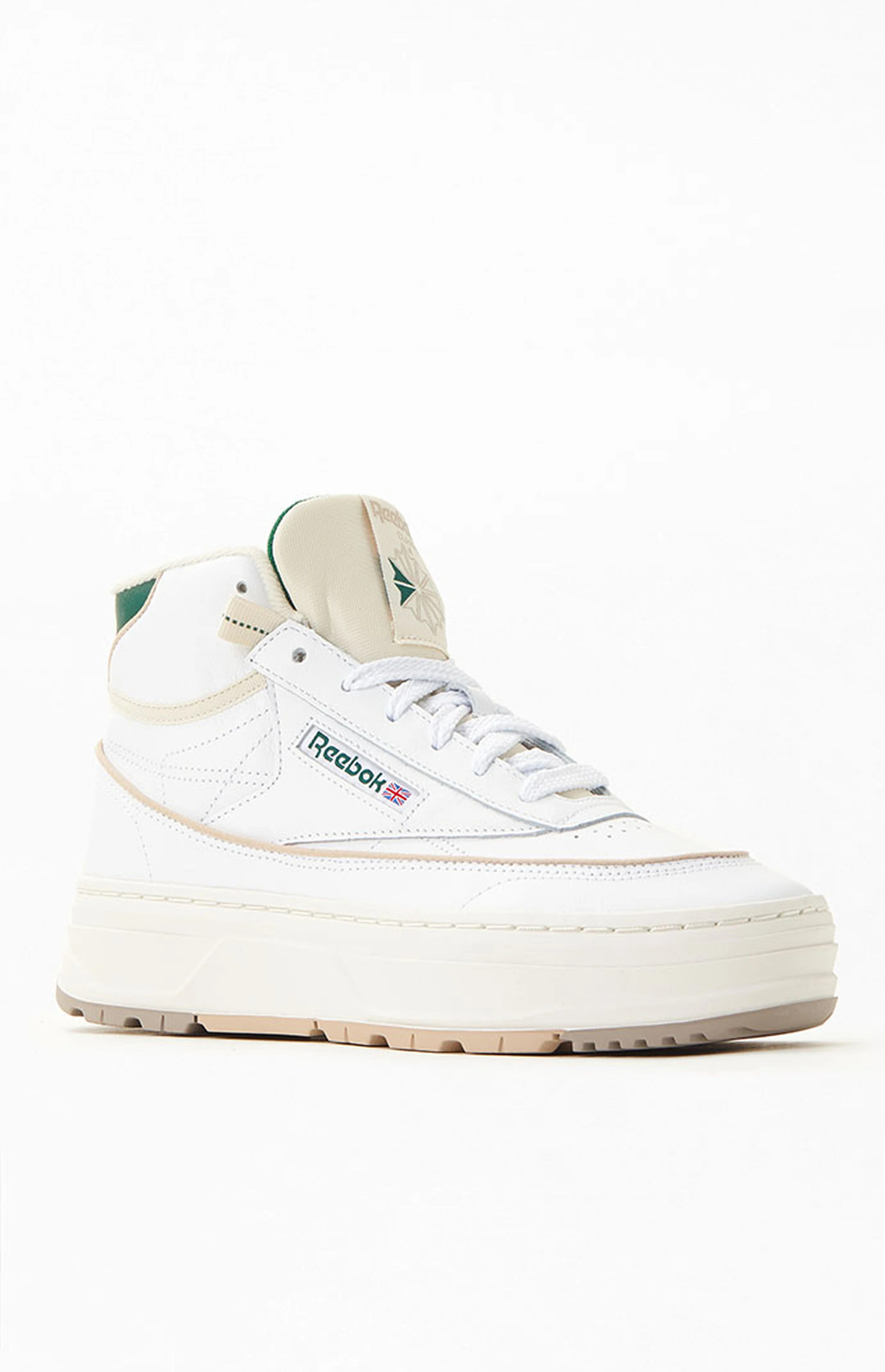 Reebok Women's White & Green Club C Double Geo Mid Sneakers | PacSun