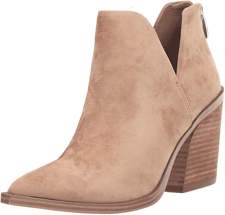 Kathemoi Womens Ankle Boots Slip on Cutout Pointed Toe Snakeskin Chunky Stacked Mid Heel Booties | Amazon (US)