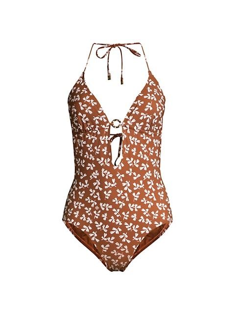 Printed Ring Halter One-Piece Swimsuit | Saks Fifth Avenue