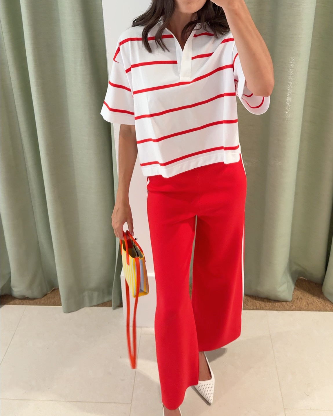 A fun rugby top and red pants for a very comfortable but chic take for the festive season ❤️