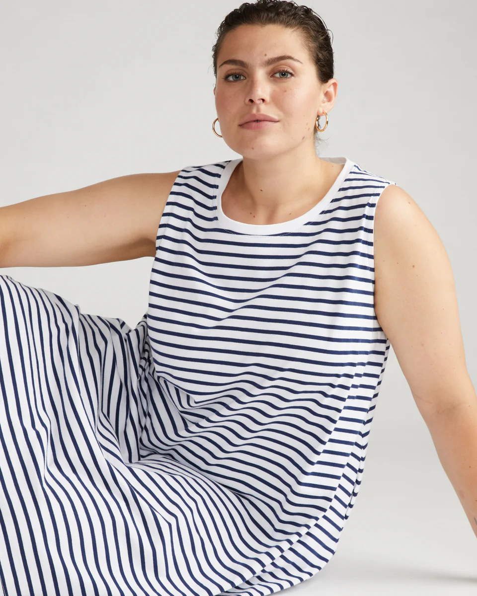 Bay Breton Stripe Sleeveless DressWhite/Cenote Stripe | Universal Standard