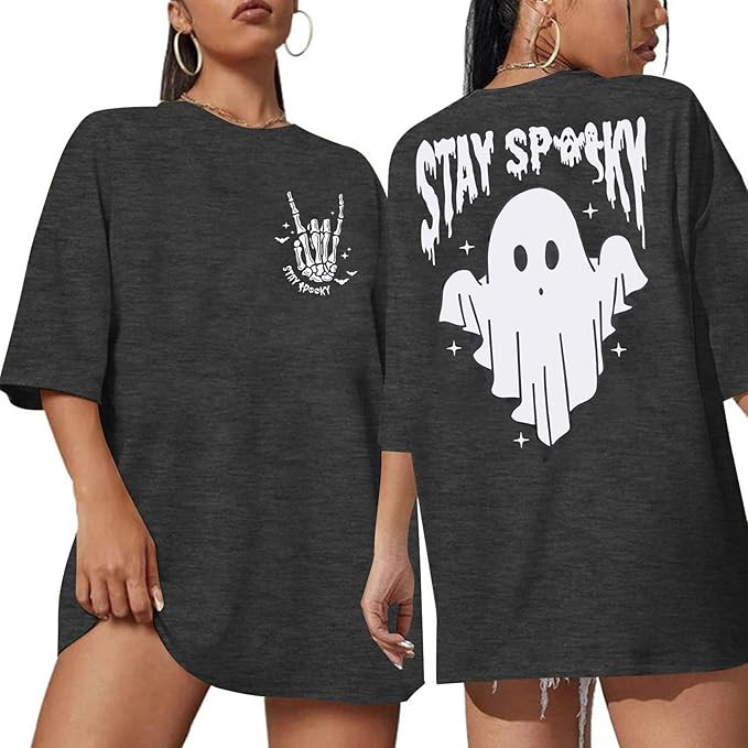 Halloween Oversize T-Shirt for Women Cute Spooky Graphic Shirt Spooky Season Ghost Tee Tops | Amazon (US)