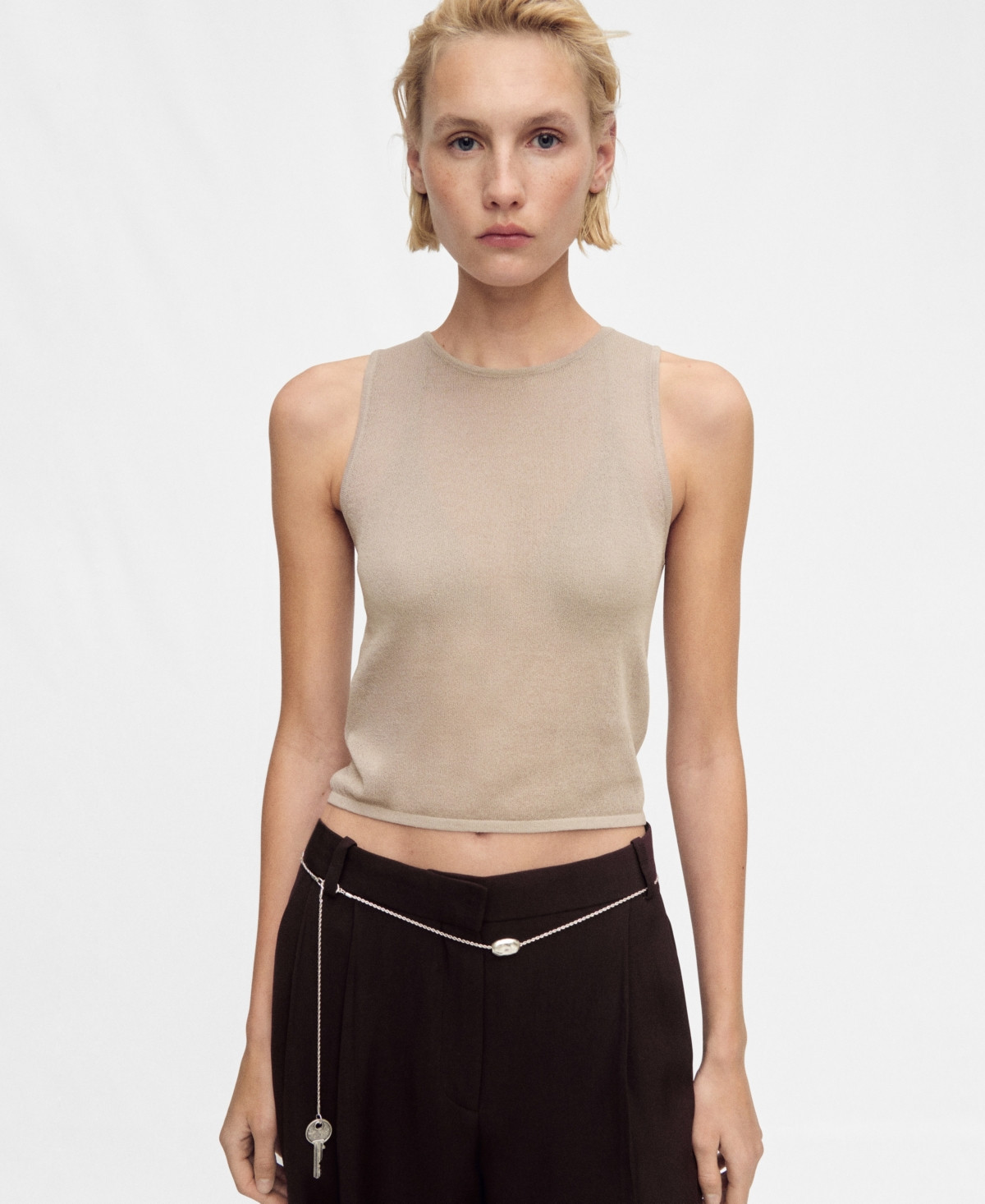 Mango Women's Contrasting Knit Top - Sand | Macy's