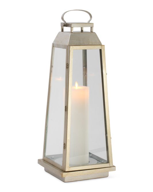 27in Led Metal Glass Lantern With Remote | Marshalls