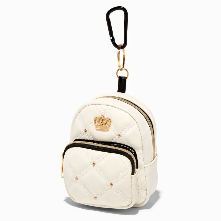Gold Crown White Quilted Mini Backpack Keychain | Claire's (UK)