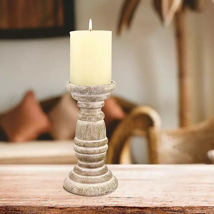 Distressed Turned Wood Candle Holder, 8 in. | Kirkland's Home
