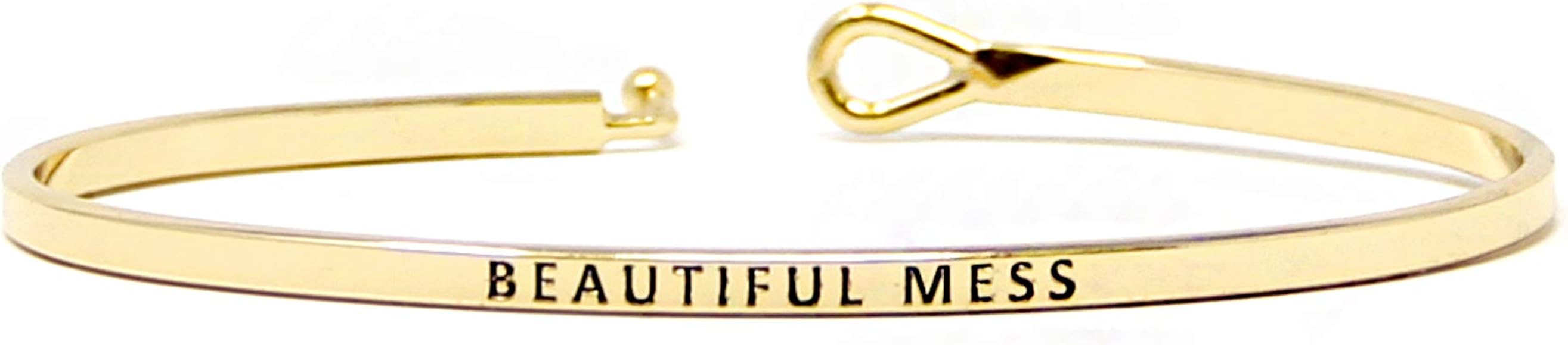 by you Inspirational Positive Message Engraved Thin Cuff Bangle Hook Bracelet | Amazon (US)