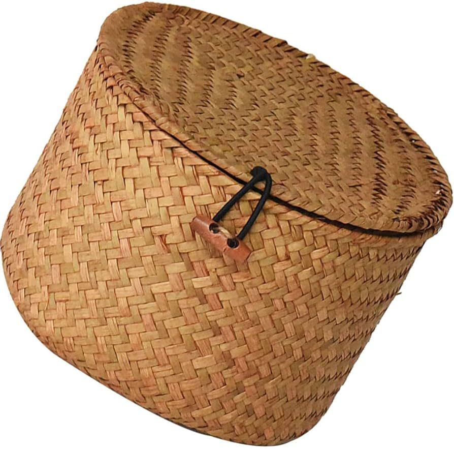 Decorative Wicker Storage Bins with Lids Woven Rattan Seagrass Storage Basket Round Household Org... | Amazon (US)