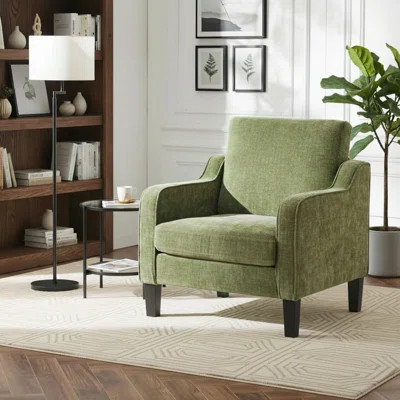 Medieval-Style Modern Olive Green Lounge Chair With Curved Armrests And Soft Cushions; Suitable For Living Room, Bedroom, Apartment, Waiting Room, Or | Wayfair North America