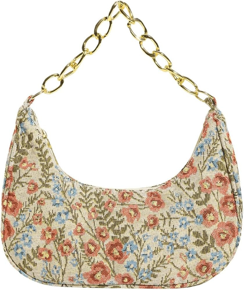 Verdusa Women's Floral Top Handle Hobo Bags Metal Chain Crescent Bag Handbags | Amazon (US)