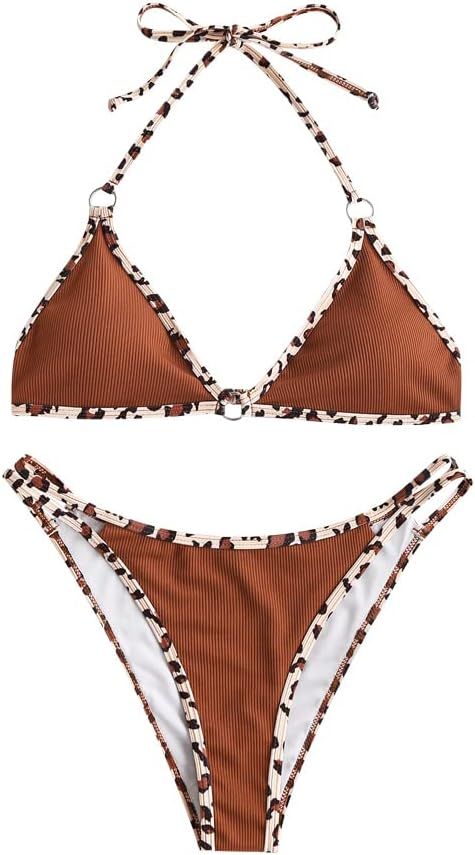 ZAFUL Triangle String Bikini Swimsuits for Women High Cut Tie Side 2 Piece Bathing Suits Halter B... | Amazon (US)