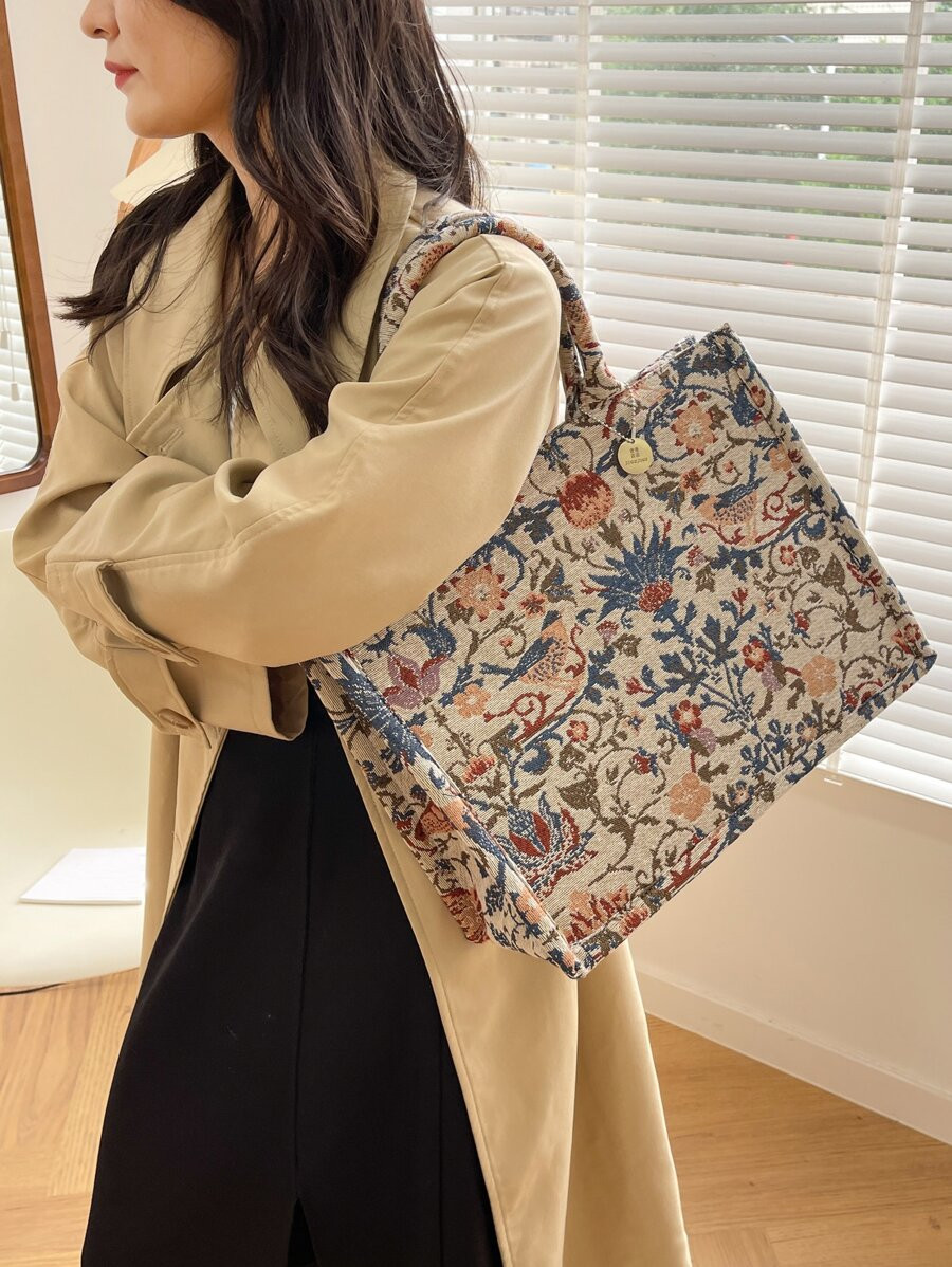 Floral Graphic Shoulder Tote Bag | SHEIN