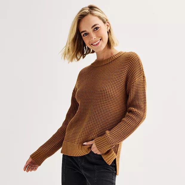 Juniors' SO® Waffle Crewneck Sweater | Kohl's