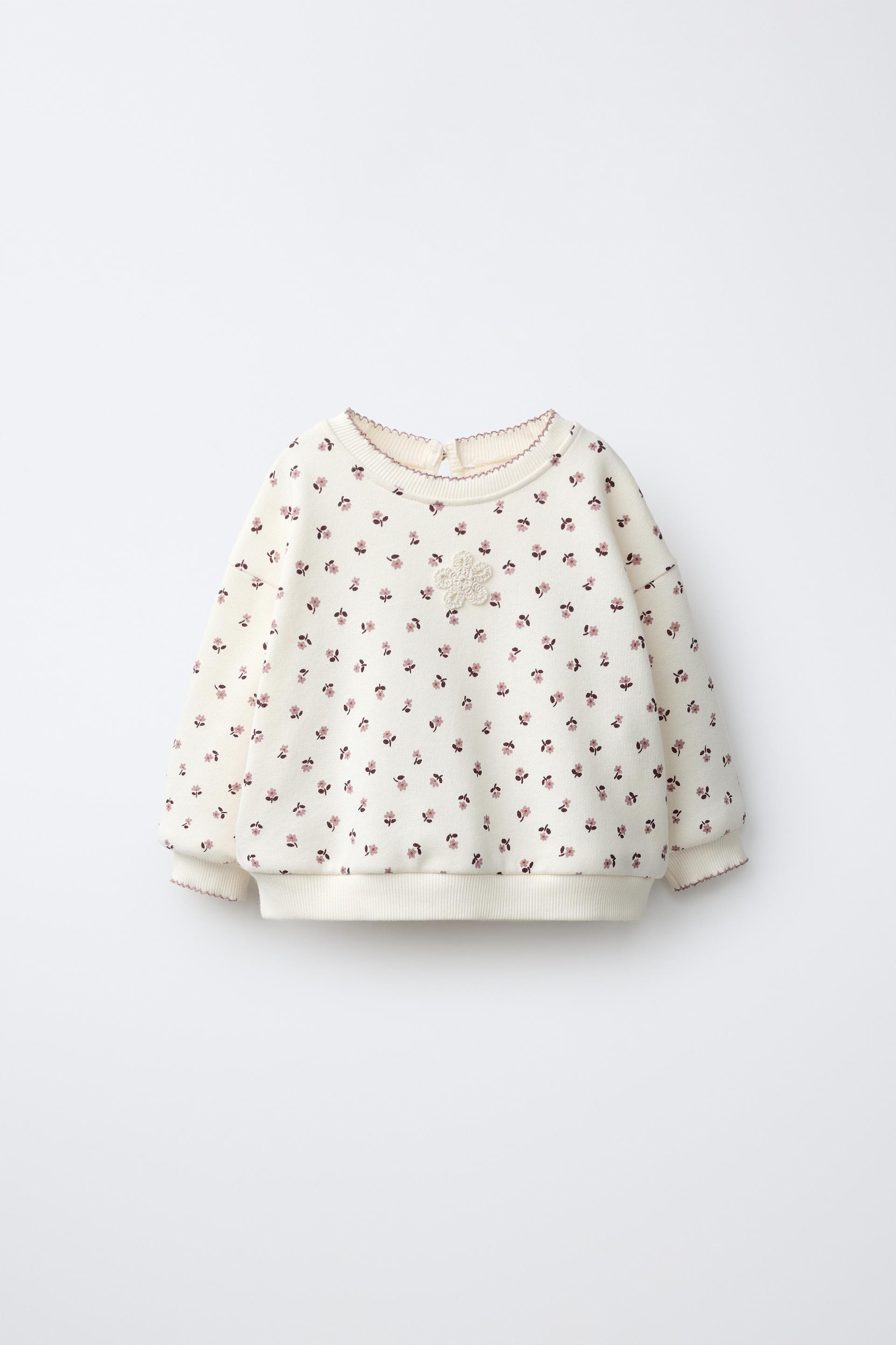 Zara - Floral Print Sweatshirt - Light Ecru - 12-18 Months (33,9 Inches) - Kids | Zara US