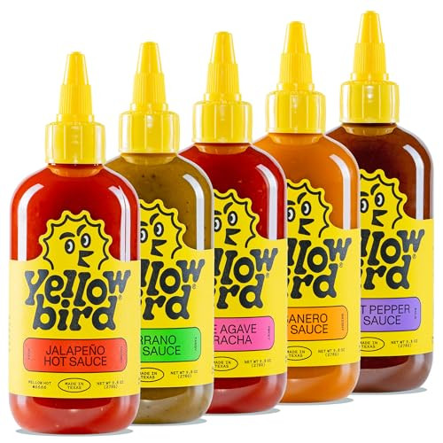 Yellowbird Classic Hot Sauce Variety Pack - 5-Piece - Mellow to Real Hot - Pantry Size Hot Sauces - Blue Agave Sriracha, Ghost Pepper Hot Sauce, Habanero Sauce & More (9.8 oz, 5 Count) | Amazon (US)