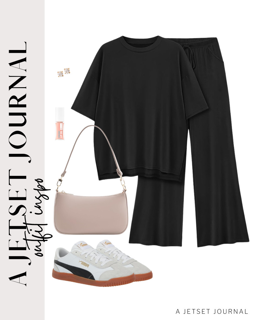 The last fit is a combination of a black AmazingStar lounge set and PUMA suede sneakers. We are obsessed with this sleek shoulder bag, too, that goes perfectly with this pair of stud earrings.

#LTKSeasonal #LTKSaleAlert #LTKTravel
 

 