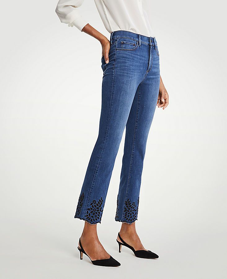 Eyelet Flare Crop Jeans | Ann Taylor (US)