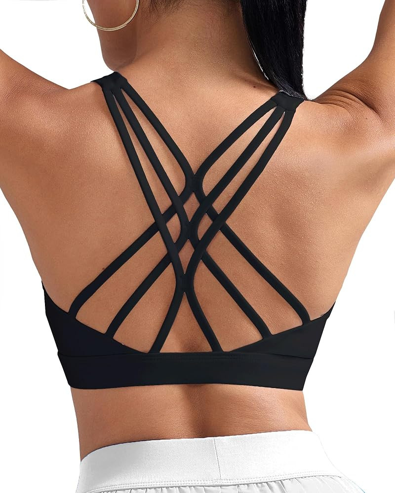 RUNNING GIRL Sports Bras for Women Medium Support, Criss-Cross Strappy Sports Bra | Amazon (US)