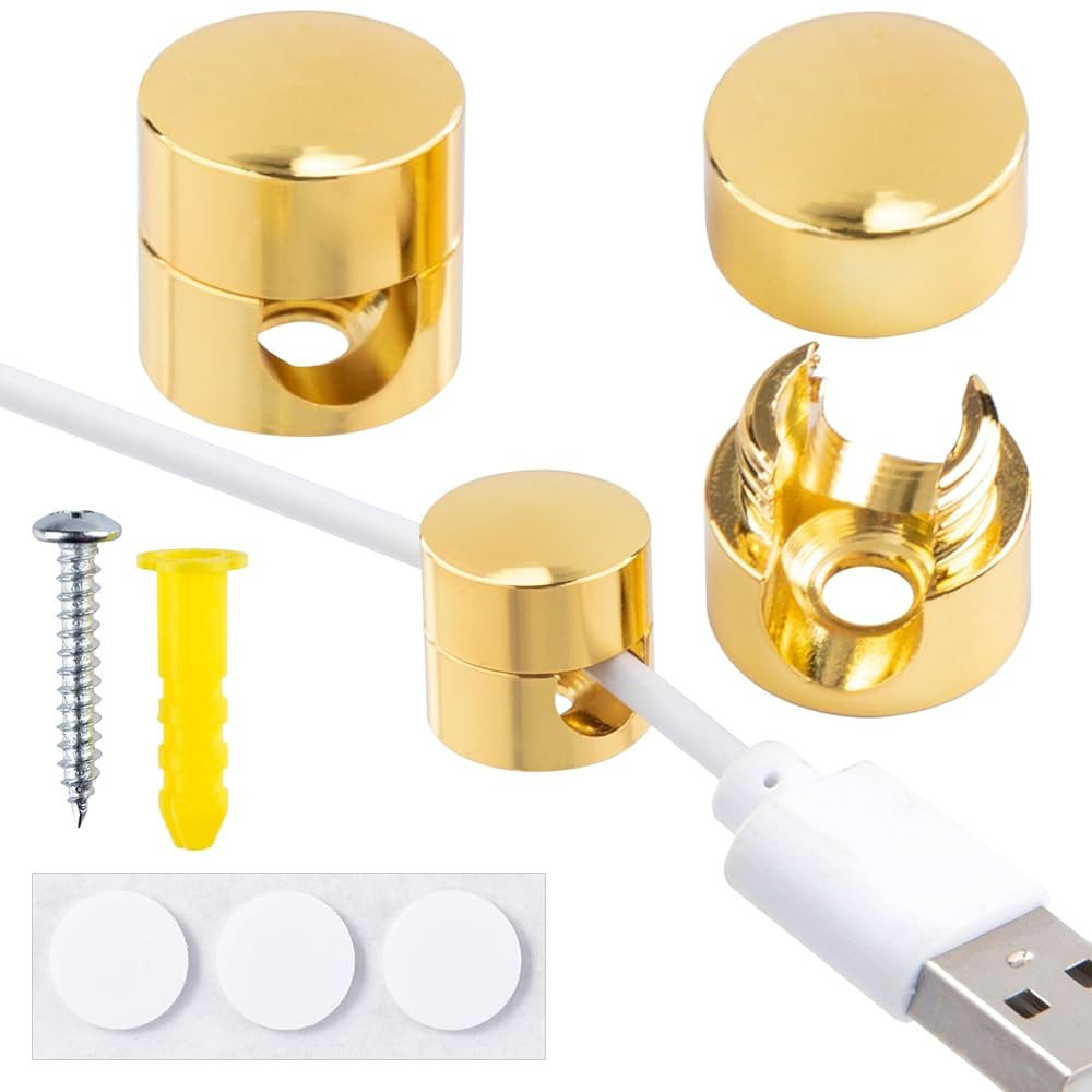 PAGOW 3 Pcs Gold Cable Anchors, Metal Charger and Wire Organizers, Adhesive Cord Clips, Multi-Fun... | Amazon (US)