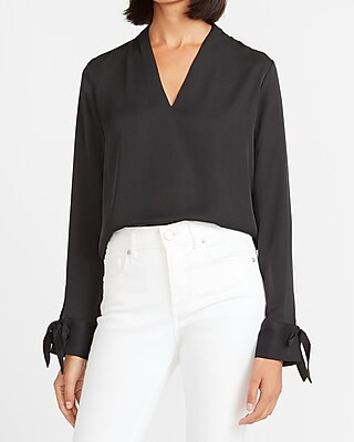Tie Sleeve V-Neck Top | Express