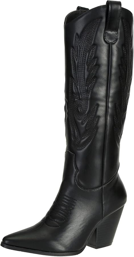 SheSole Women's Cowgirl Cowboy Boots Knee High Pointed Toe Country Western Shoes Black White | Amazon (CA)