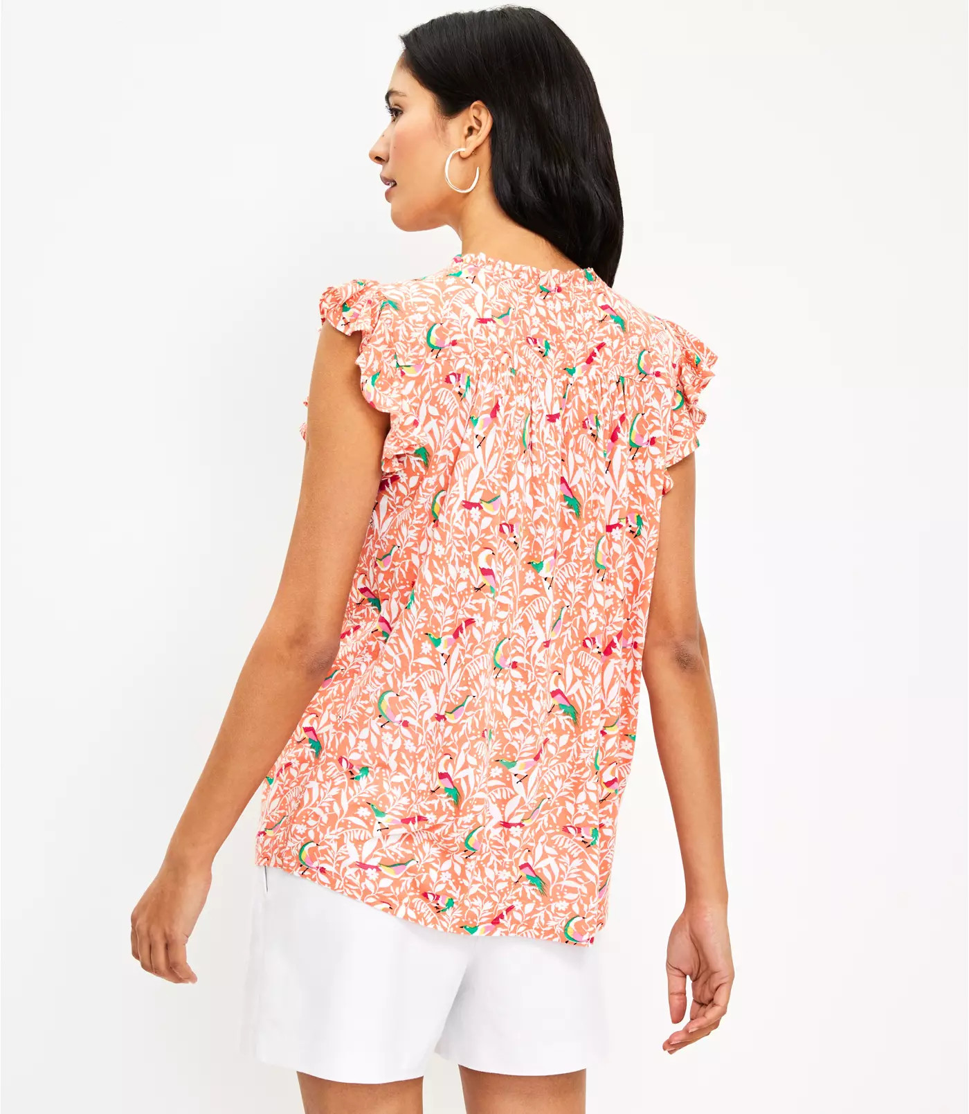 Bird Ruffle Button Mixed Media Top | LOFT | LOFT