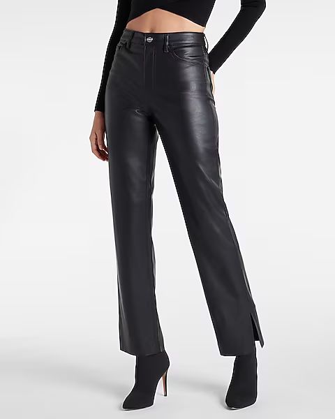 Super High Waisted Faux Leather Vented Hem Modern Straight Pant | Express