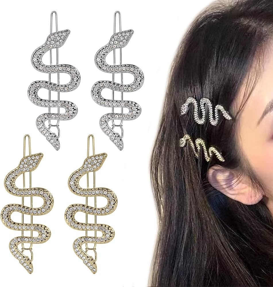 4PCS Metal Snake Hair Pins Alloy Snake Hair Clips with Sparkly Rhinestones Set Hair Jewelry Acces... | Amazon (US)