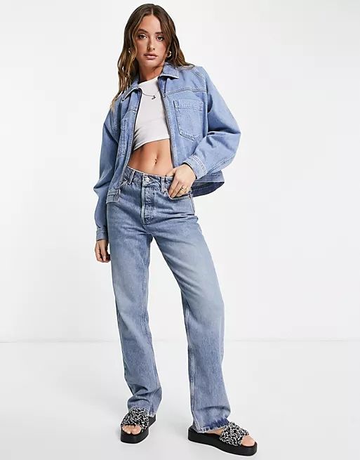 Topshop boxy crop recycled cotton blend denim jacket in bleach | ASOS (Global)