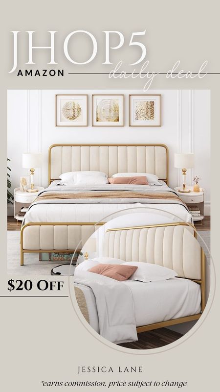 Amazon Daily Deal, take $20 off those gorgeous modern upholstered and gold bed frame. Modern bed, bed, upholstered channel seam bed, bedroom furniture, girls bedroom, feminine bedroom, Amazon home, Amazon furniture, Amazon deal

#LTKsalealert #LTKstyletip #LTKhome