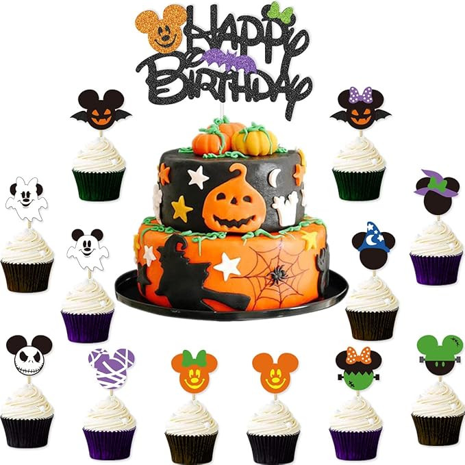 25 pcs Mickey Halloween Happy Birthday Cake Topper Mickey Minnie Cupcake Toppers for Mickey Minni... | Amazon (US)