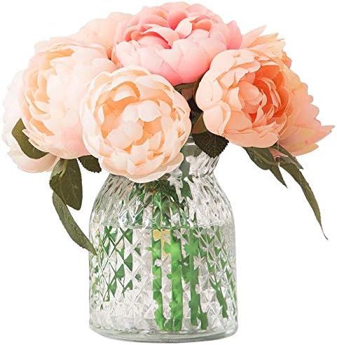 Easin Artificial Peony Silk Flowers Bouquet Home Wedding Decoration (Light Orange) | Amazon (US)