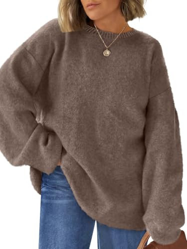 LILLUSORY Womens Oversized Tunic Sweaters Winter Cozy Tops Cute Chunky Crewneck Plus Size Pullover Long Sleeve Clothes Nutmeg XL | Amazon (US)