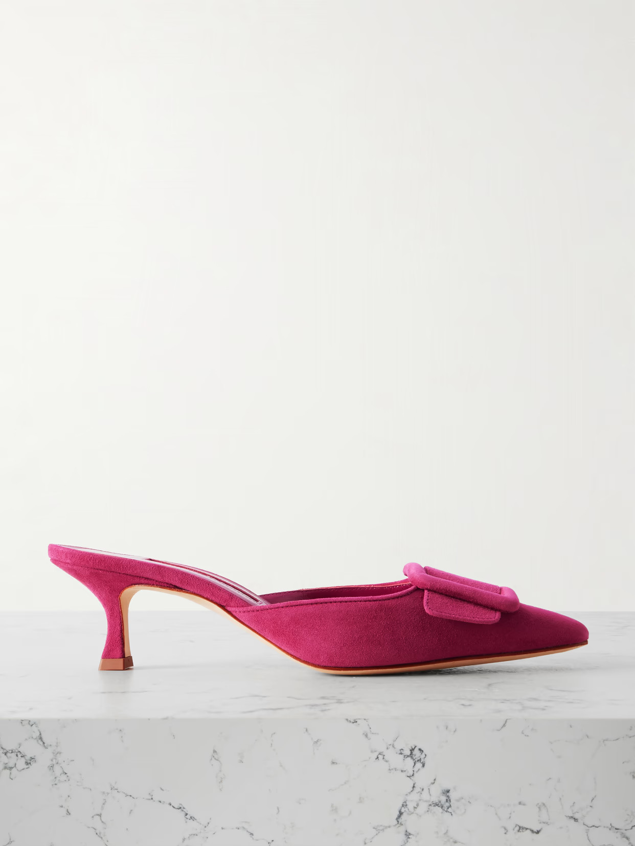 Manolo Blahnik - Maysale 50 Buckled Suede Mules - Pink | NET-A-PORTER (US)